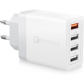 Cargador USB Multiple, 33W QC3.0 4 Puertos Enchufe USB Carga Rapida 33W Cargador Movil para iPhone 14/13/12/11 Pro