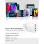 Cargador USB Multiple, 33W QC3.0 4 Puertos Enchufe USB Carga Rapida 33W Cargador Movil para iPhone 14/13/12/11 Pro