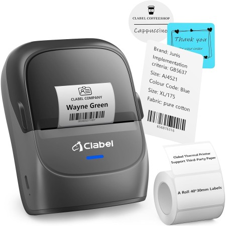CLABEL Impresora Etiquetas Autoadhesivas, 221B Mini Termica Etiquetadora Adhesivas Bluetooth Portátil Label Printer Compatible