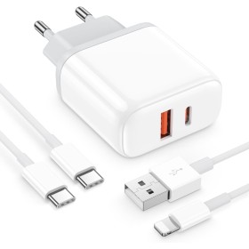 Cargador iPhone [Certificado MFi] USB C Cargador Carga Rapida 20W Enchufe 2 Puertos con 2 Cables de 2M Compatible with iPhone