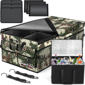 FORTEM Organizador de Maletero Coche y SUV - Caja Plegable con 3 Compartimentos Extra Grande con Bolsa Nevera - Base