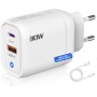 3-Stars | Cargador de 30W con 2 Puertos (Tipo C y Tipo A), Incluye Cable USB C, Carga Rápida QC 3.0, Compatible con Samsung,