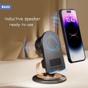 Soporte para teléfono con altavoz de inducción Basix, soporte para tel