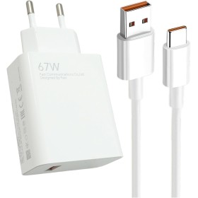 67W Cargador Rápido con Cable USB C de 2M, 67W Xiaomi Turbo Carga Adaptador de Cargador para Xiaomi Redmi Note 13 12 11 10 Mi 11