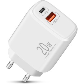 Cargador USB C, 2-Puerto 20W Adaptador Tipo C para iPhone 16/16 Pro MAX Plus 15 14 13 12 11 X XS SE Mini 16e, iPad, AirPods,