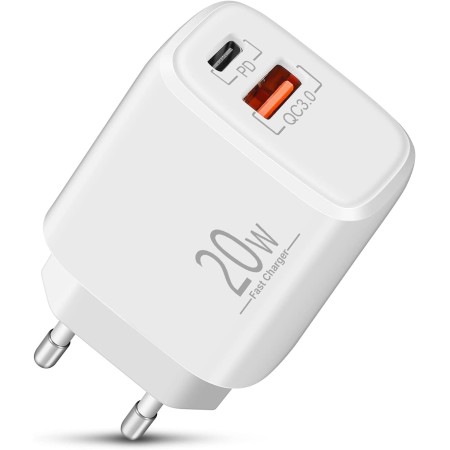 Cargador USB C, 2-Puerto 20W Adaptador Tipo C para iPhone 16/16 Pro MAX Plus 15 14 13 12 11 X XS SE Mini 16e, iPad, AirPods,