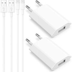 Cargador iPhone, 4er-Pack 5W Enchufes USB A y Cables de Carga 2M Compatible for iPhone 8 7 6 6S 5S 5C SE 2020 14 13 12 11 Pro