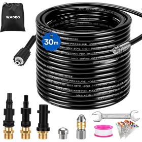 30M Manguera de limpieza de tuberías para limpiadoras de alta presión, WADEO 400 bar juego de limpieza de tuberías adecuado para