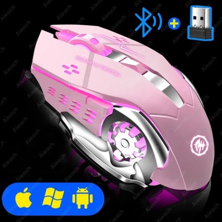 AIEACH-ratón inalámbrico recargable con Bluetooth para videojuegos, Mo