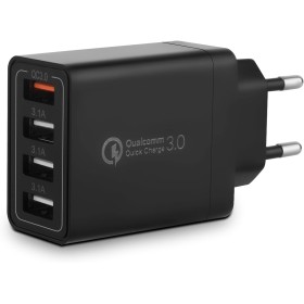 Cargador USB, Adaptador de Carga USB de 4 Puertos con Cargador Rápido Inteligente QC 3.0 de 33W, Enchufe de Corriente USB