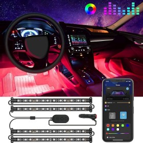 Govee Luces LED Coche, 4 * 22CM RGB Tiras LED Soporta Bluetooth App y Caja de Control, 16 Millones de Colores de DIY con Modo de