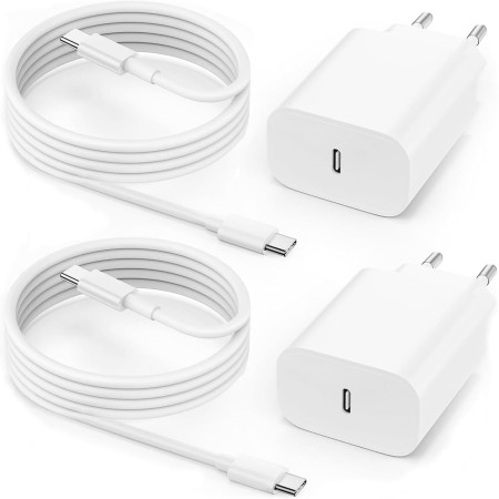 Cargador Carga Rapida para iPhone 16 15/16 15 Pro/16 15 Pro Max/16 15 Plus/Pad 10 Generación Pad Pro, 2 Pieza 25W USB C
