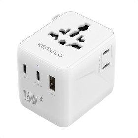 Adaptador Enchufe Universal Cargador Viaje, 5 in 1 Travel Adapter Internacional con 1 USB 2 Tipo C, 1 Toma Mundial y Toma US/JP,