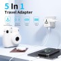 Adaptador Enchufe Universal Cargador Viaje, 5 in 1 Travel Adapter Internacional con 1 USB 2 Tipo C, 1 Toma Mundial y Toma US/JP,
