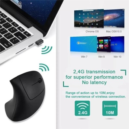Ratón vertical ergonómico 2,4 GHz inalámbrico ratón óptico 3 DPI ajust