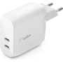 Belkin Cargador de Pared USB Type C PD de 40 W (dos Puertos USB-C de 20 W cada uno para Carga Rápida PD para iPhone 16 o 15,