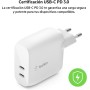 Belkin Cargador de Pared USB Type C PD de 40 W (dos Puertos USB-C de 20 W cada uno para Carga Rápida PD para iPhone 16 o 15,