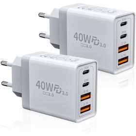 2-Pack Cargador USB C, Cargador Phone Carga Rapida PD 3.0, Enchufe Cargador de 4-Puerto, Adaptador de Cargador Múltiple Tipo-C