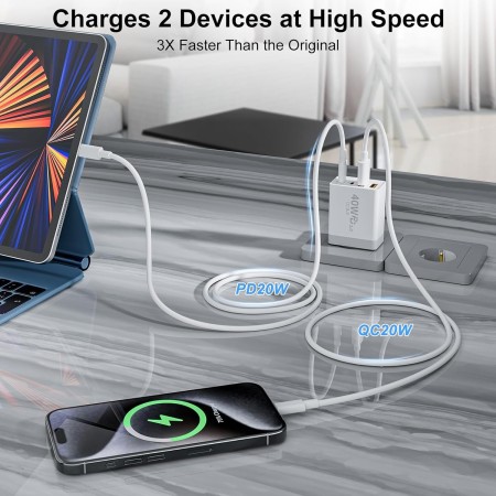 2-Pack Cargador USB C, Cargador Phone Carga Rapida PD 3.0, Enchufe Cargador de 4-Puerto, Adaptador de Cargador Múltiple Tipo-C