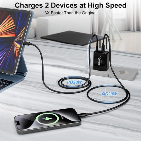 2-Pack Cargador USB C, Cargador Phone Carga Rapida PD 3.0, Enchufe Cargador de 4-Puerto, Adaptador de Cargador Múltiple Tipo-C