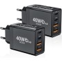 2-Pack Cargador USB C, Cargador Phone Carga Rapida PD 3.0, Enchufe Cargador de 4-Puerto, Adaptador de Cargador Múltiple Tipo-C