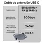 Cable de extensión USB C,1M 20 Gbps/240 W/5K@60Hz extensor USB C 3.2,4K@144Hz,cable de extensión de video tipo C macho@hembra