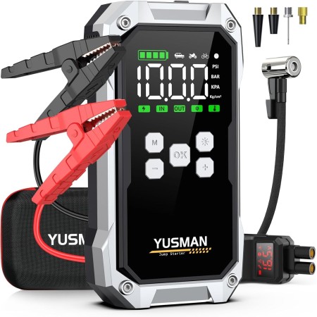 YUSMAN Arrancador de Coche, 6000A Arrancador de Baterias de Coche,12V Portátil Coche con para All Gasolina o 10L Diesel,