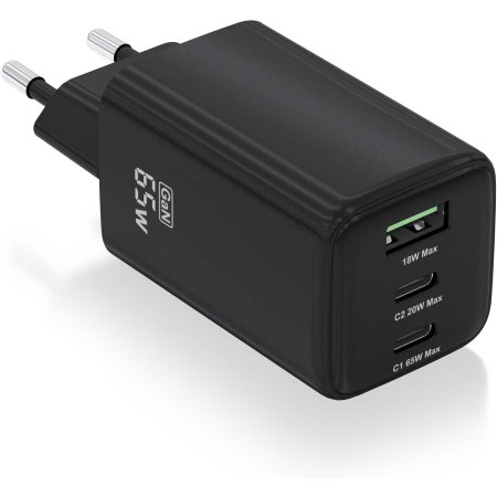 CARGADOR AISENS GAN 65W 2XUSB-C PD3.0 QC4.0 1XUSB-A QC3.0 NEGRO