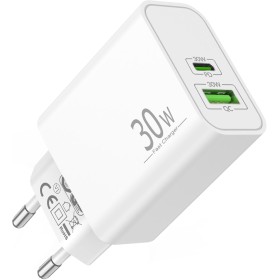 30W Cargador USB C Enchufe para iPhone 16 16e 15 14 13 12 11 Pro MAX Mini SE XS XR X, iPad Pro/Air, Galaxy, Pixel, 2-Puertos