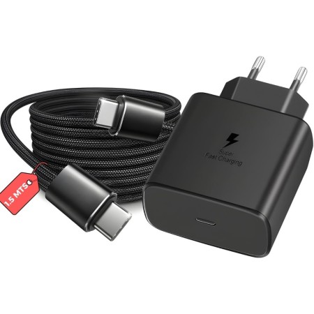 Cargador 45W Super Rapido para Samsung Galaxy S25/S24/S23/S22/S21 Ultra Plus, Cable Nylon USB-C 5A 1.5Mts Incluido.