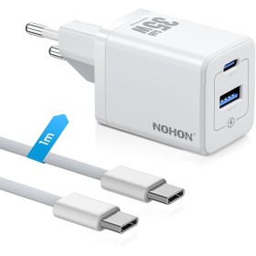 NOHON Cargador USB C Rapida：35W GAN Cargador USB C, Cargador Carga Rapida con 1M Cable Typ-C de 60W, 2-Puerto Enchufe USB C