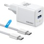 NOHON Cargador USB C Rapida：35W GAN Cargador USB C, Cargador Carga Rapida con 1M Cable Typ-C de 60W, 2-Puerto Enchufe USB C
