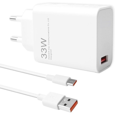 Cargador Xiaomi 33W Rápido con Cable USB Tipo C de 1M, Cargador de Pared para Xiaomi Redmi 14, 13, 12, 12t, 11, Note K60, K50,