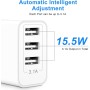 Cargador USB Multiple, Enchufe 5V-3.1A/2A/1A Con 3 Puertos 15.5W - Adaptador Compatible Con iPhone, Samsung, Tabletas, Lector