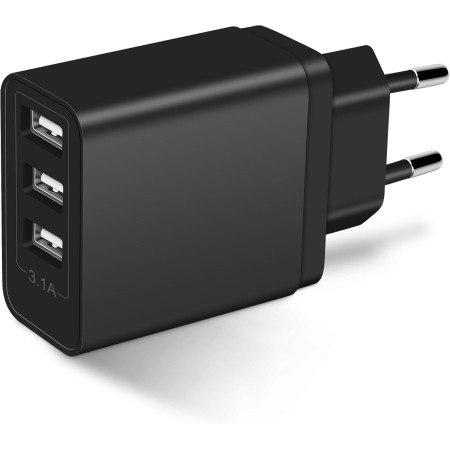 Cargador USB Multiple, Enchufe 5V-3.1A/2A/1A Con 3 Puertos 15.5W - Adaptador Compatible Con iPhone, Samsung, Tabletas, Lector