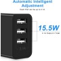 Cargador USB Multiple, Enchufe 5V-3.1A/2A/1A Con 3 Puertos 15.5W - Adaptador Compatible Con iPhone, Samsung, Tabletas, Lector