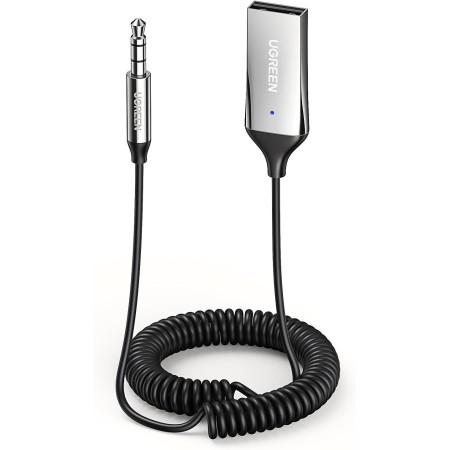 UGREEN Receptor Bluetooth 5.4 Adaptador Jack 3.5mm Aux Auxiliar Conector Audio Coche Manos Libres, Gris Oscuro