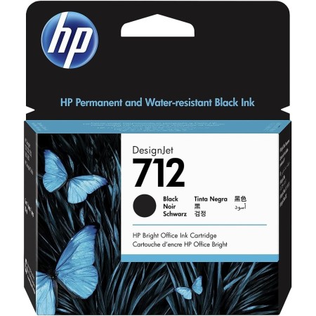 HP 712 3ED71A Negro, Cartucho de Tinta Original HP, de 80ml, de alta capacidad, para Impresoras Plotter de Gran Formato HP