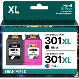 Heroil 301 301XL Negro y Color Cartuchos de Tinta para HP 301 XL, Alta Capacidad, Compatible para HP Envy 4500 5530 5534 DeskJet
