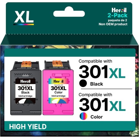 Heroil 301 301XL Negro y Color Cartuchos de Tinta para HP 301 XL, Alta Capacidad, Compatible para HP Envy 4500 5530 5534 DeskJet