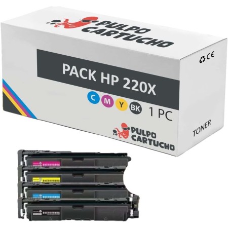Pulpo Cartucho - Pack de 4 Toner Genérico W2200/1/2/3X Compatible con HP 220X - Para Impresoras Color LaserJet Pro 4202dn,