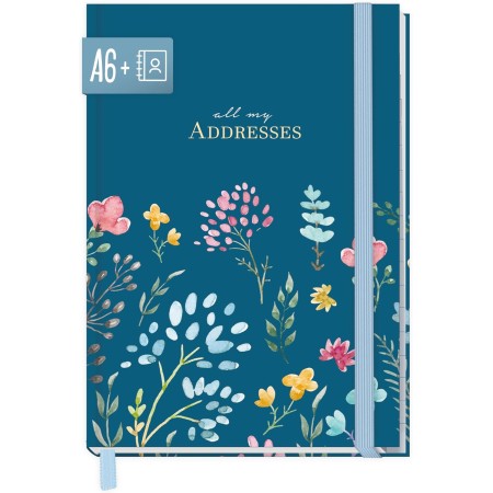 paper&you® - Libreta de direcciones A6+ con registro A-Z y papel de calidad de 120 g/m² "Happy Flower" libro para contactos,