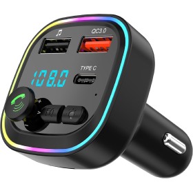 Transmisor FM Bluetooth 5.3, Adaptador inalámbrico Manos Libres para Coche, QC3.0 Carga Rápida Reproductor MP3 Bluetooth