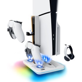 Base de enfriamiento Soporte Playstation 5 PS5 Slim de Mesa con RGB ,Ventilador Refrigerador, Carga de 2 Mandos, Soporte