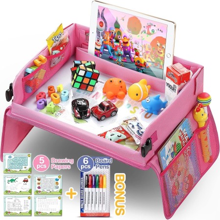 lenbest Mesa para Niños para el Asiento del Coche, Tablero Impermeable 40x32 cm, Bandeja para Cochecito, Avión (Juego de Papel