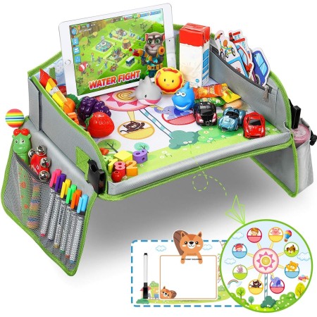 lenbest Mesa para Niños para el Asiento del Coche, Tablero Impermeable 40x32 cm, Bandeja para Cochecito, Avión (Juego de Papel