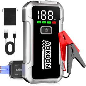 AOKBON Arrancador de Coches 4000A 12V Arrancador de batería para 8L de Gasolina o 6L de Diésel Booster con Pantalla LCD Grande