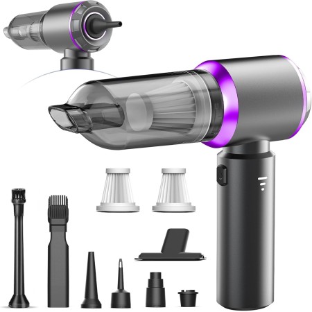 Aspirador Mano Potente, 20000Pa Aspirador de Coche 4 en 1 Mini aspiradora USB 6000mah Aspirador Coche Carga Rápida con 2 Filtro