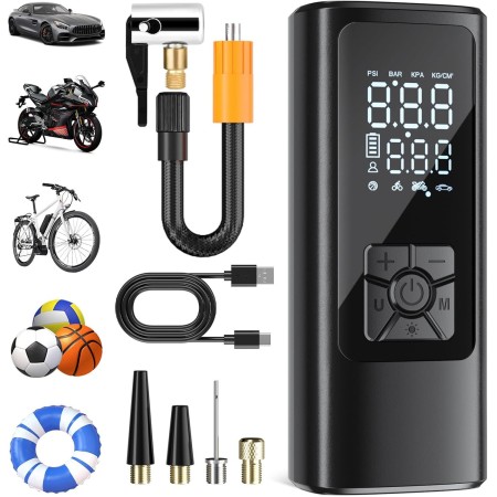 HOVVIDA Compresor de Aire Portatil, Inflador Ruedas Coche 150 PSI (10,3 Bar) 5V, Compresor Aire Coche Bicicleta, Batería