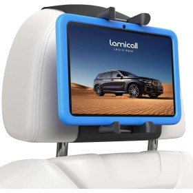 Lamicall Soporte Tablet Reposacabezas Coche - [Clip Silicona Ancho] [Plegable] 360° Rotación, Velcro de Alta Elasticidad Soporte